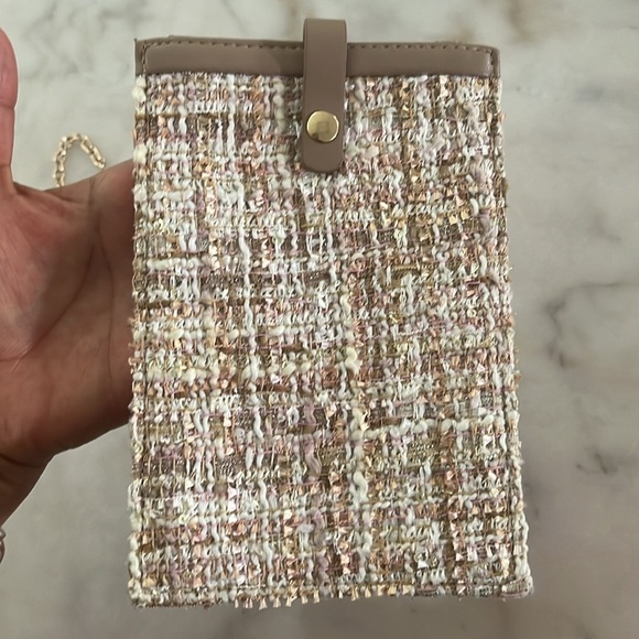 SFERA Tweed Smartphone IPhone Crossbody Bag Rose Gold Taupe NWOT - Picture 5 of 10